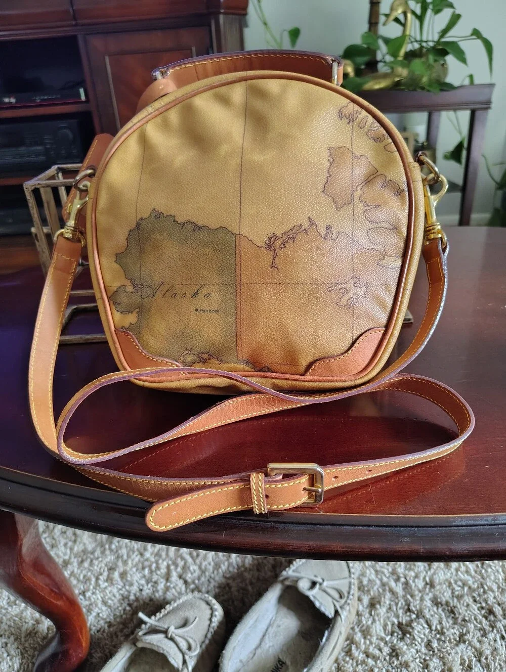 Alviero Martini Tan-Brown Map Print Messenger Bag